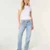 Low-Rise Distressed Relaxed Straight Jeans in mittlerer Waschung