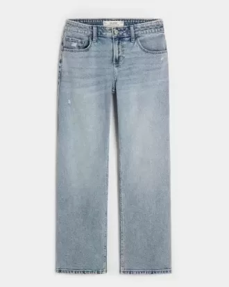 Low-Rise Distressed Relaxed Straight Jeans in mittlerer Waschung