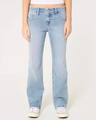 Low-Rise Distressed Relaxed Straight Jeans in mittlerer Waschung