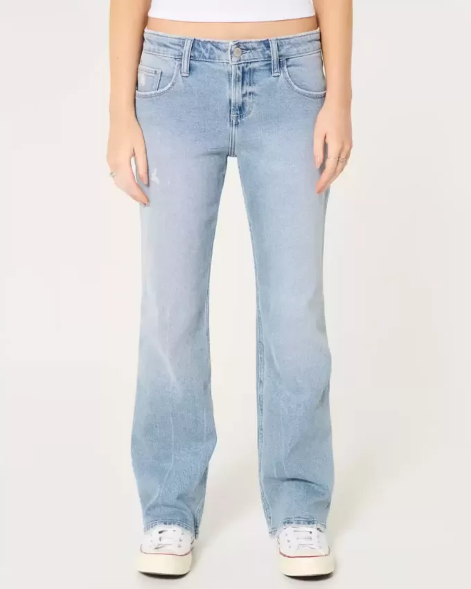 Low-Rise Distressed Relaxed Straight Jeans in mittlerer Waschung