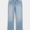 Low-Rise Distressed Relaxed Straight Jeans in mittlerer Waschung