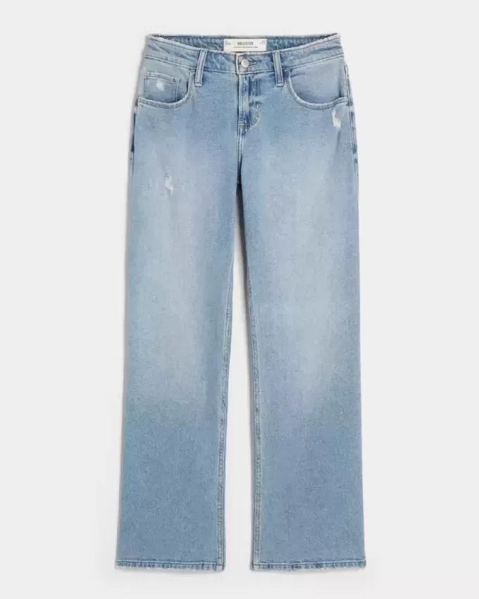 Low-Rise Distressed Relaxed Straight Jeans in mittlerer Waschung