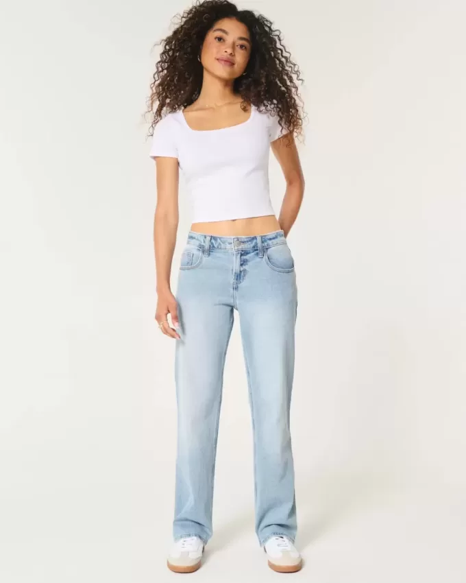 Low-Rise-Jeans in heller Waschung mit entspannter Straight-Leg-Passform