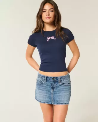 Low-Rise-Mini-Jeansrock mit bestickter Schleife