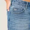 Low-Rise-Mini-Jeansrock mit bestickter Schleife Low-Rise-Mini-Jeansrock mit bestickter Schleife