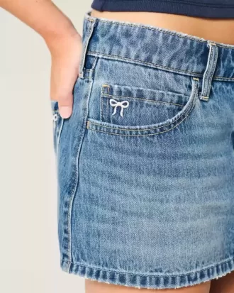 Low-Rise-Mini-Jeansrock mit bestickter Schleife