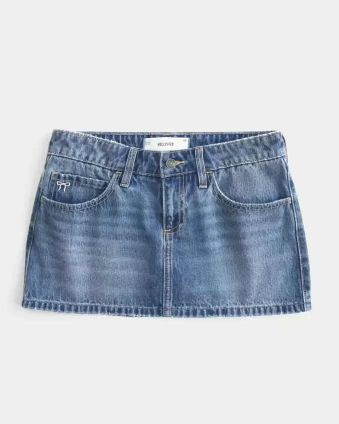 Low-Rise-Mini-Jeansrock mit bestickter Schleife Low-Rise-Mini-Jeansrock mit bestickter Schleife