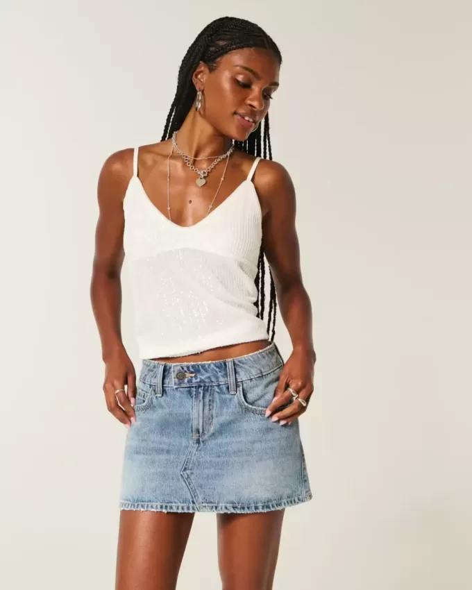 Low-Rise-Mini-Skort aus Denim Low-Rise-Mini-Skort aus Denim