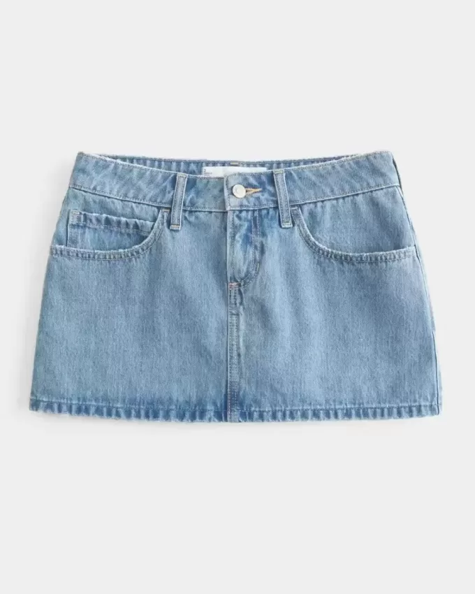 Low-Rise-Mini-Skort aus Denim in mittlerer Waschung