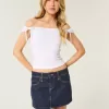 Low-Rise-Mini-Skort aus dunkel gewaschenem, kariertem Denim mit Tasche