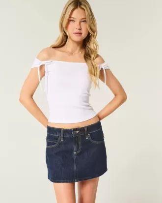 Low-Rise-Mini-Skort aus dunkel gewaschenem, kariertem Denim mit Tasche