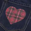 Low-Rise-Mini-Skort aus dunkel gewaschenem, kariertem Denim mit Tasche