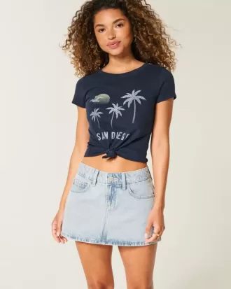 Low-Rise-Mini-Skort aus hell gewaschenem Denim