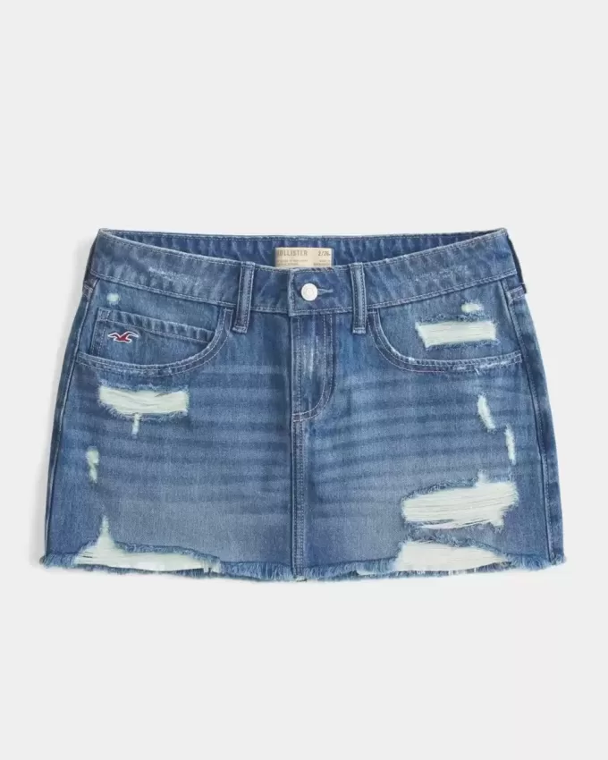 Low-Rise-Mini-Skort aus zerrissenem, dunkel gewaschenem Denim Low-Rise-Mini-Skort aus zerrissenem, dunkel gewaschenem Denim