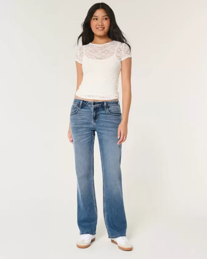Low-Rise Relaxed Straight Jeans in mittlerer Waschung Low-Rise Relaxed Straight Jeans in mittlerer Waschung