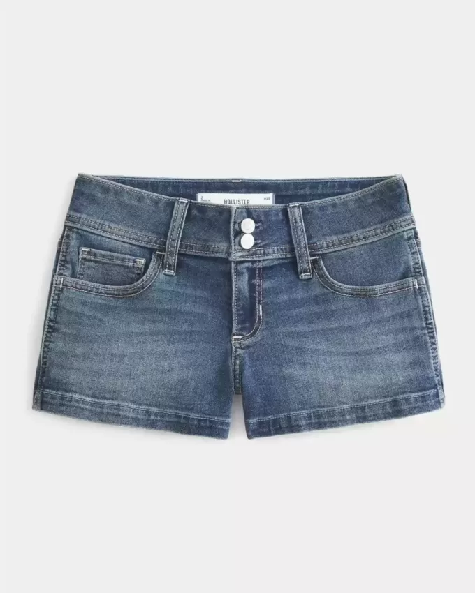 Low-Rise-Shortie-Shorts aus Denim in mittlerer Waschung Low-Rise-Shortie-Shorts aus Denim in mittlerer Waschung