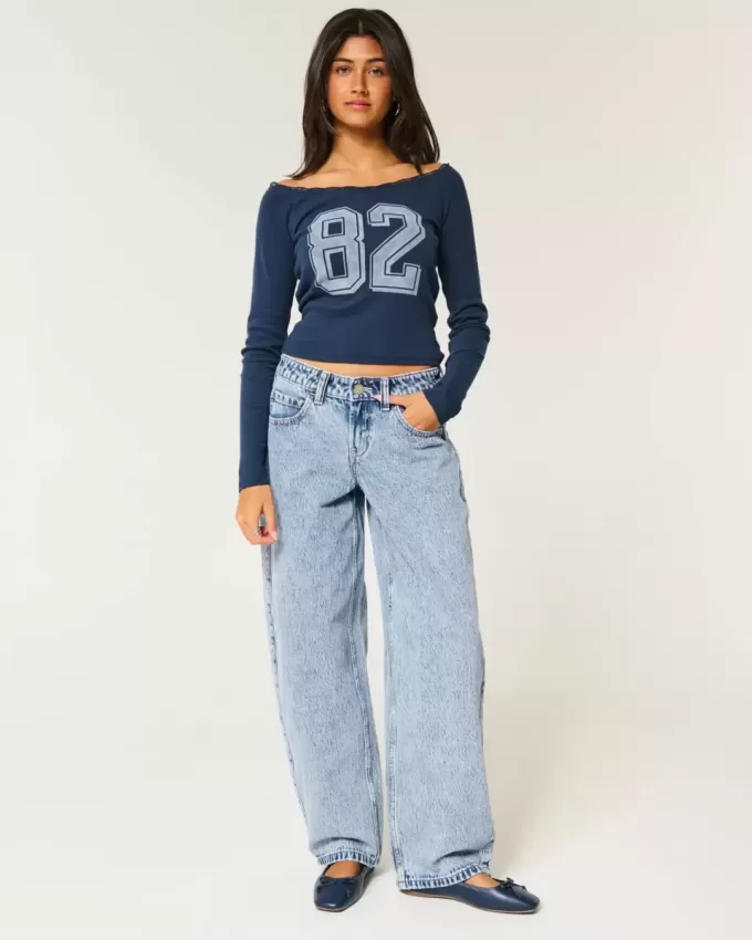 Low-Rise Tapered Baggy Jeans in heller Waschung Low-Rise Tapered Baggy Jeans in heller Waschung