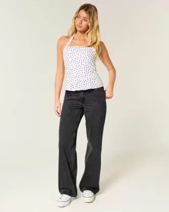 Low-Rise verwaschene schwarze Baggy-Jeans