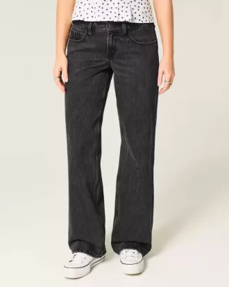 Low-Rise verwaschene schwarze Baggy-Jeans