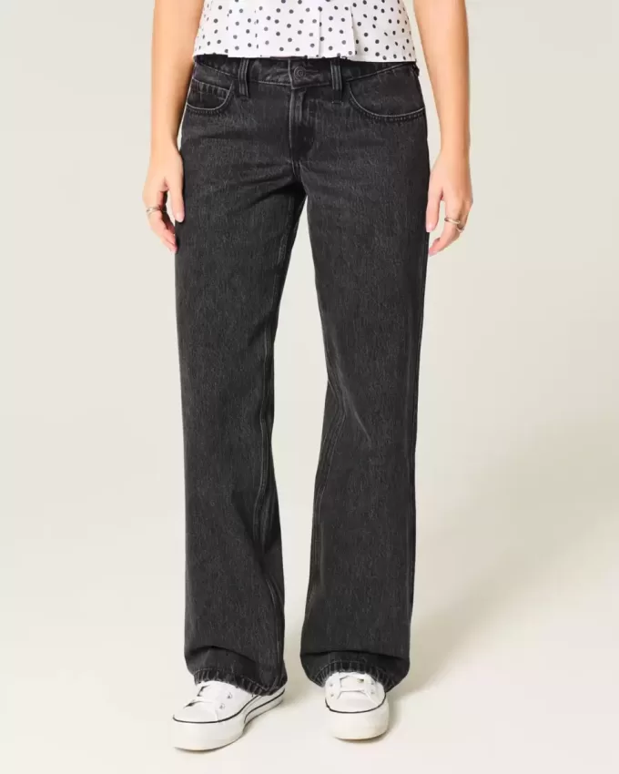 Low-Rise verwaschene schwarze Baggy-Jeans Low-Rise verwaschene schwarze Baggy-Jeans