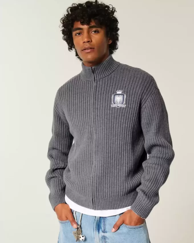 Lässiger Pullover mit Grafik und Reißverschluss