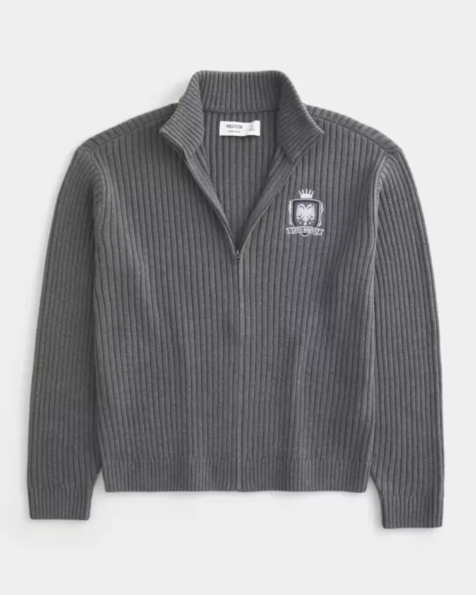Lässiger Pullover mit Grafik und Reißverschluss