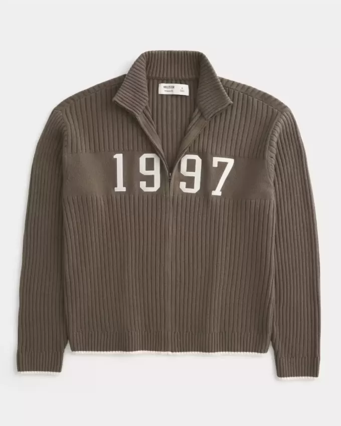 Lässiger Pullover mit Reißverschluss und Zahlengrafik