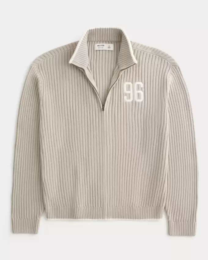 Lässiger Pullover mit Reißverschluss und Zahlengrafik