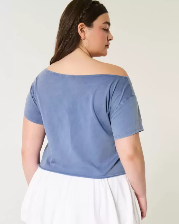 Lässiges schulterfreies Sommer-T-Shirt mit Grafik Lässiges schulterfreies Sommer-T-Shirt mit Grafik