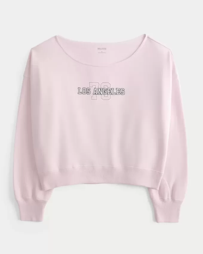 Lässiges, schulterfreies Sweatshirt mit Los Angeles-Grafik Lässiges, schulterfreies Sweatshirt mit Los Angeles-Grafik