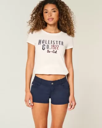 Marineblaue Mini-Shorts aus Twill mit ultraniedriger Leibhöhe