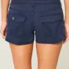 Marineblaue Mini-Shorts aus Twill mit ultraniedriger Leibhöhe Marineblaue Mini-Shorts aus Twill mit ultraniedriger Leibhöhe