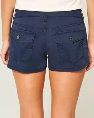 Marineblaue Mini-Shorts aus Twill mit ultraniedriger Leibhöhe