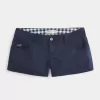 Marineblaue Mini-Shorts aus Twill mit ultraniedriger Leibhöhe Marineblaue Mini-Shorts aus Twill mit ultraniedriger Leibhöhe