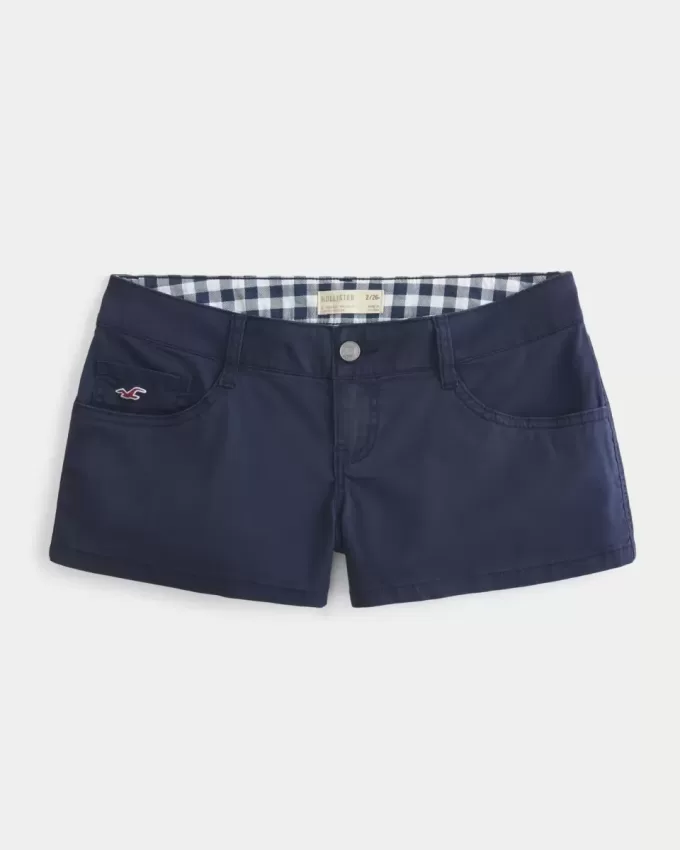 Marineblaue Mini-Shorts aus Twill mit ultraniedriger Leibhöhe Marineblaue Mini-Shorts aus Twill mit ultraniedriger Leibhöhe