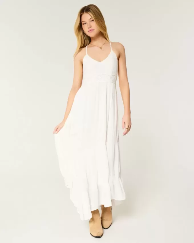 Maxikleid im Häkelstil aus gemischtem Stoff Maxikleid im Häkelstil aus gemischtem Stoff