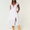 Midikleid mit Flatterärmeln und Doppelschnürung
