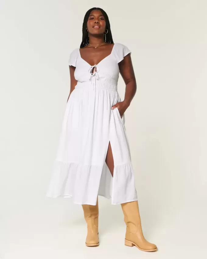 Midikleid mit Flatterärmeln und Doppelschnürung