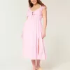 Midikleid mit Flatterärmeln und Doppelschnürung