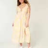 Midikleid mit Flatterärmeln und Doppelschnürung