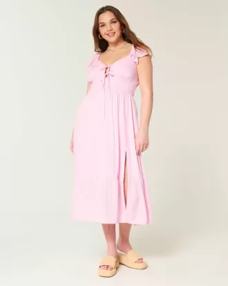 Midikleid mit Flatterärmeln und Doppelschnürung