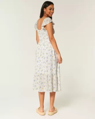 Midikleid mit Flatterärmeln und Doppelschnürung