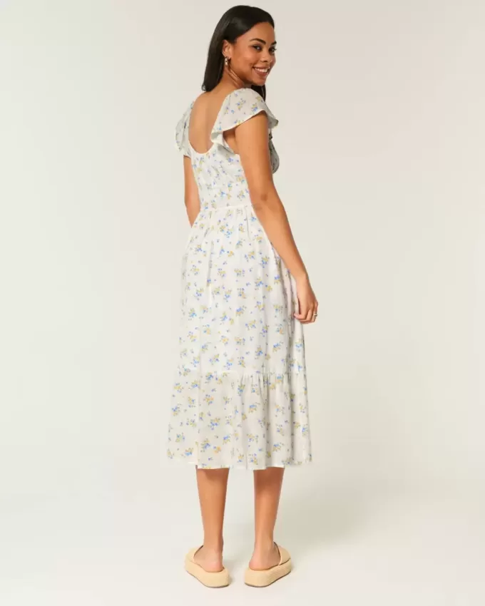 Midikleid mit Flatterärmeln und Doppelschnürung