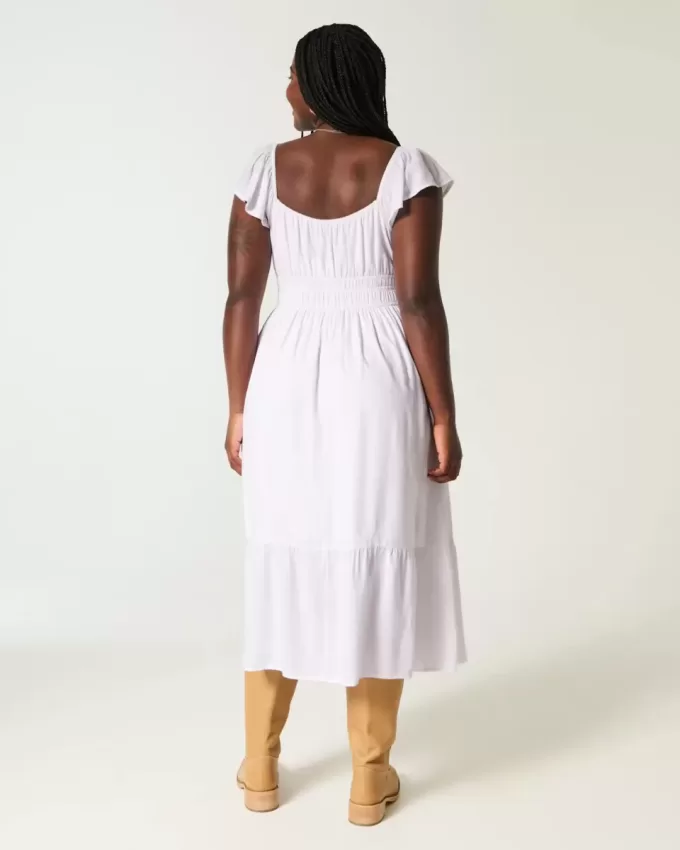 Midikleid mit Flatterärmeln und Doppelschnürung