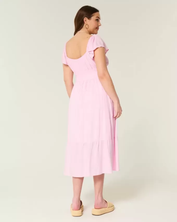 Midikleid mit Flatterärmeln und Doppelschnürung