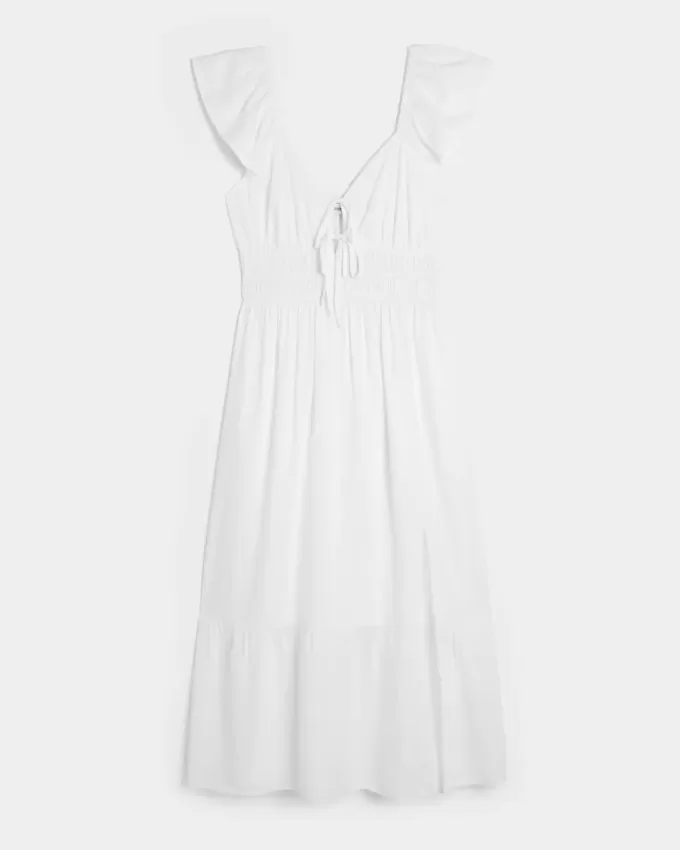 Midikleid mit Flatterärmeln und Doppelschnürung
