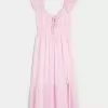 Midikleid mit Flatterärmeln und Doppelschnürung