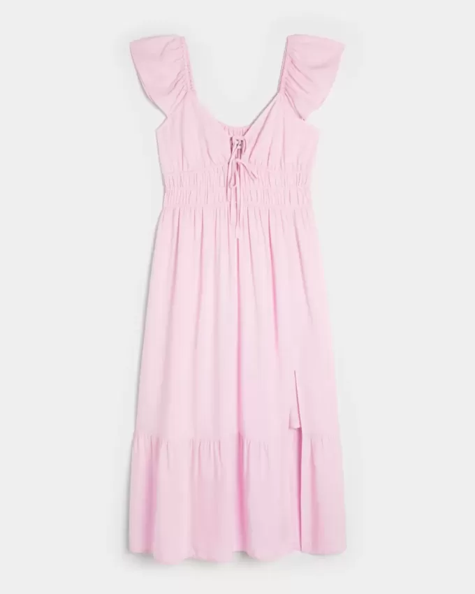 Midikleid mit Flatterärmeln und Doppelschnürung