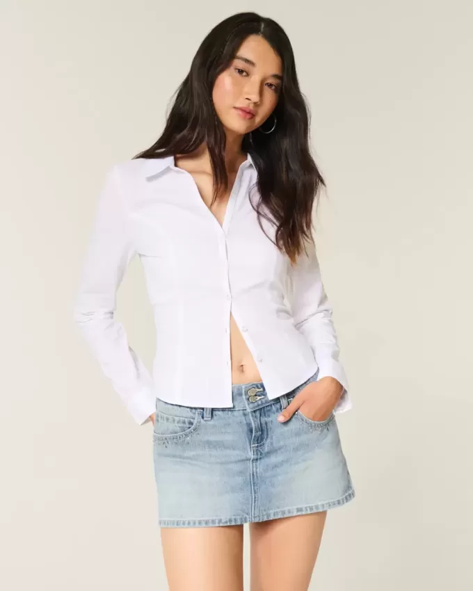 Mini-Skort aus Denim in heller Waschung mit Nieten