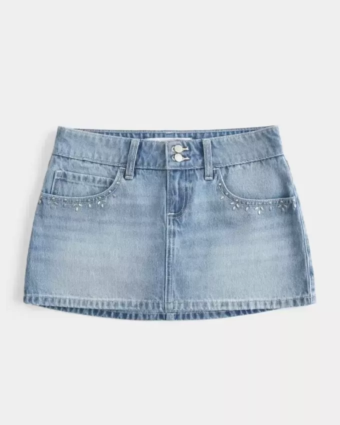 Mini-Skort aus Denim in heller Waschung mit Nieten